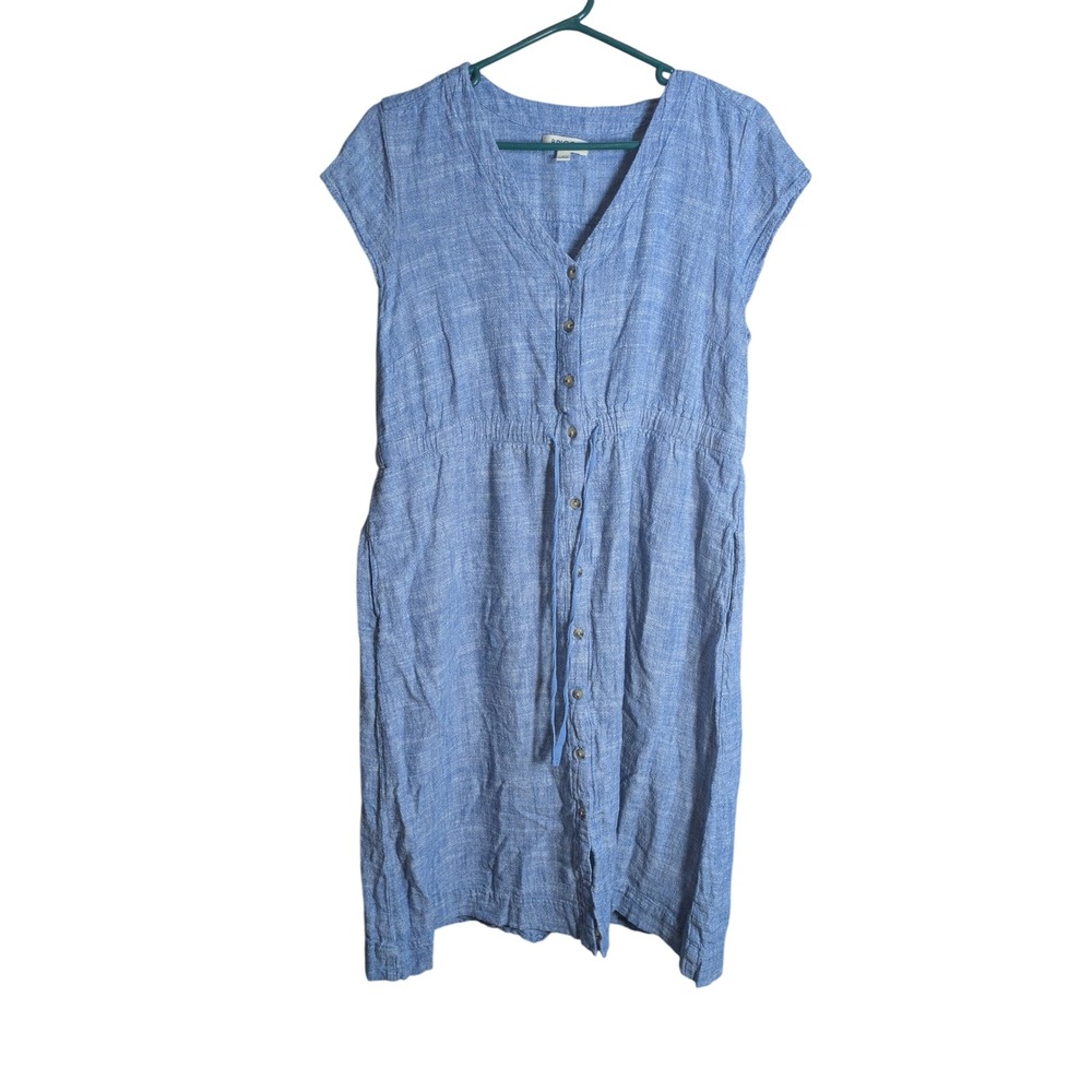Cottage Linen Blend Dress Large Button Midi Coastal Cowgirl Lagenlook Prairie